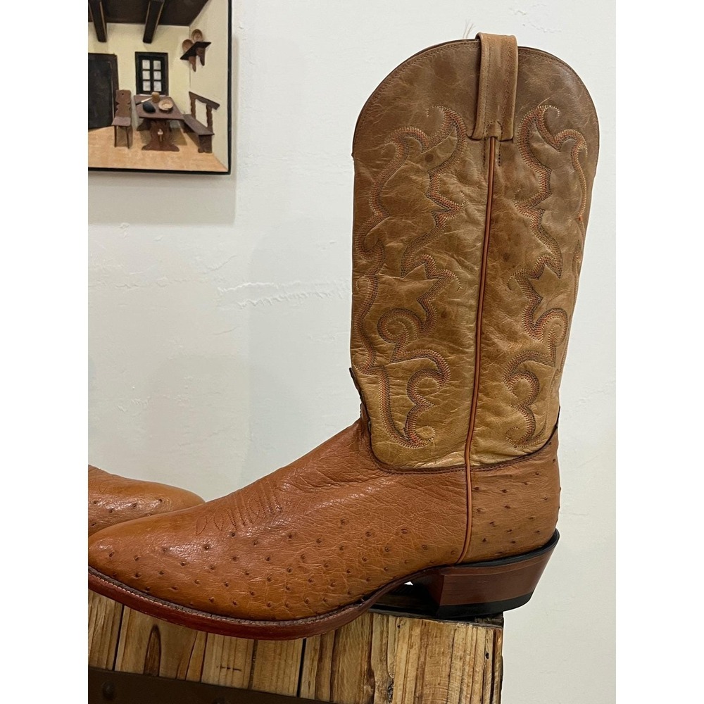 Nocona Ostrich Western Boots Mens 13 B Tan Good Full Quill Exotic Handcrafted